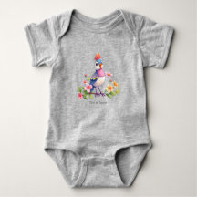 Body bébé floral oiseau bleu rose Mignon