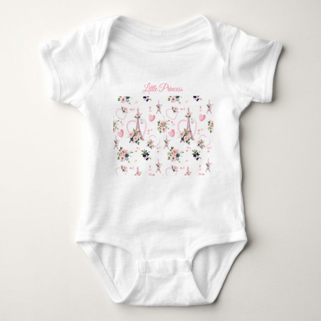 Body bébé floral rose mignon de style parisien (Devant)