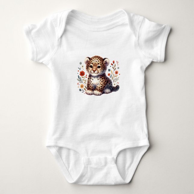 Body Bébé léopard mignon avec des fleurs (Devant)
