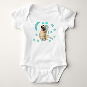 Body Bébé mignon Carlin Aquarelle bleu doux Etoiles