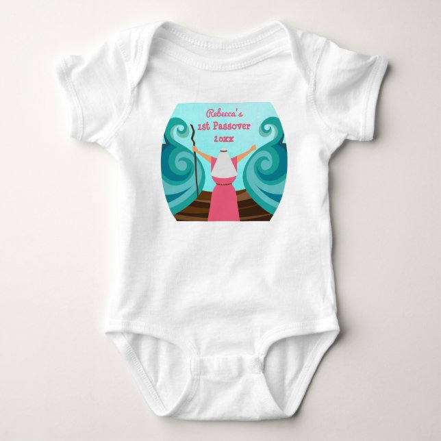 Body Bébé mignon Premier Pâque rose Nom personnalisé An (Devant)