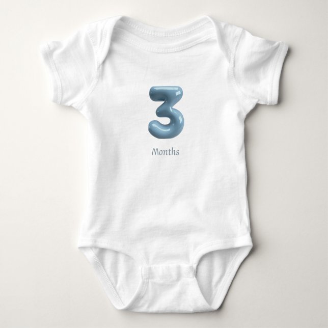Body bébé numéro 3D bleu 3 - 3 mois (Devant)