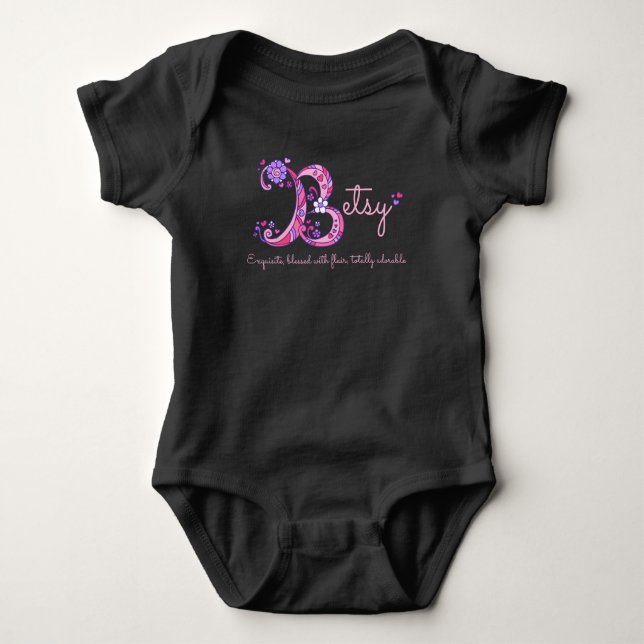 Body Betsy Girls nom et sens B monogramme bébé romper (Devant)