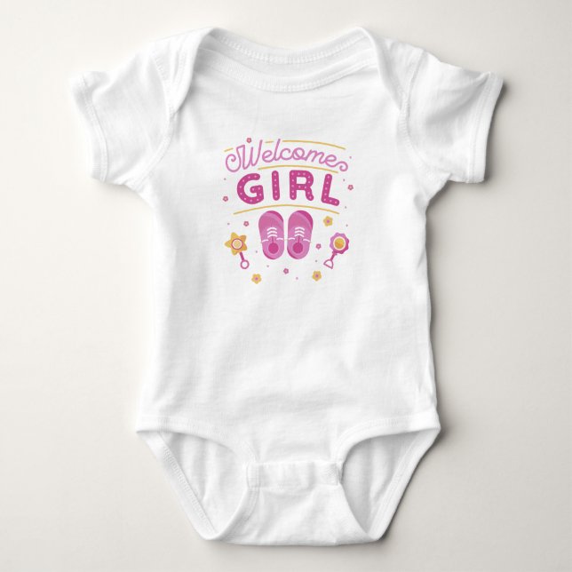 Body Bienvenue bébé fille avec les coeurs et les emprei (Devant)