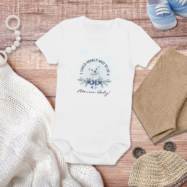 Body Bienvenue Nouveau Bébé Bleu Coeur Petit Ours (Cute Baby Boy Gift - Personalized Name Onsie)