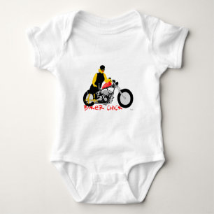 Body BIKER CHICK assise sur sa moto