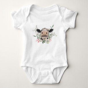 Body bisou de nez de vache fleurs aquarelle gris animal