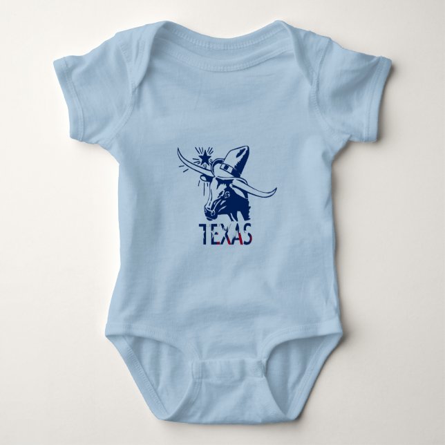Body Bleu Longhorn Steer avec Cowboy Casquette et lettr (Devant)