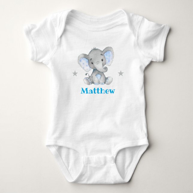 Body Blue Elephant Nom du garçon Nouveau-né Toddler 1 p (Devant)