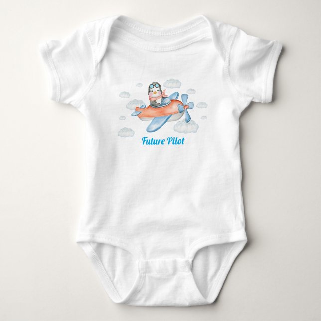 Body Blue Penguin Animal Avion Pilote Bébé Bodysuit (Devant)