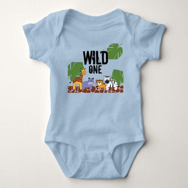 Body Blue WILD ONE Safari Jungle Thème 1er Anniversaire (Devant)