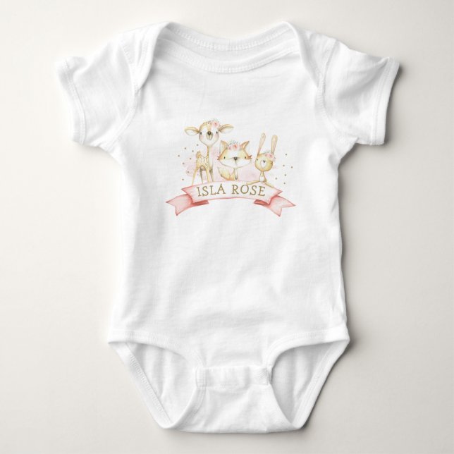 Body Blush Floral Woodland Animaux Fille Nom personnali (Devant)