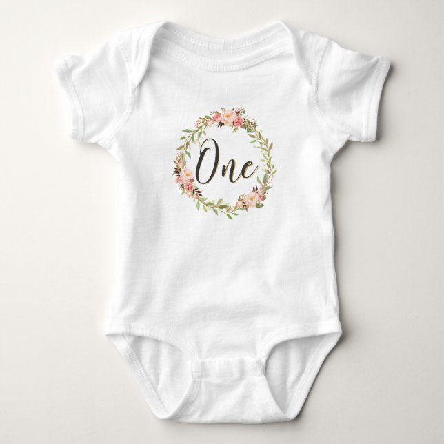Body Blush Floral Wreath ONE 1er anniversaire fille chi (Devant)