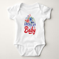 Bodysuit American Baby blanc rouge et bleu fleuri