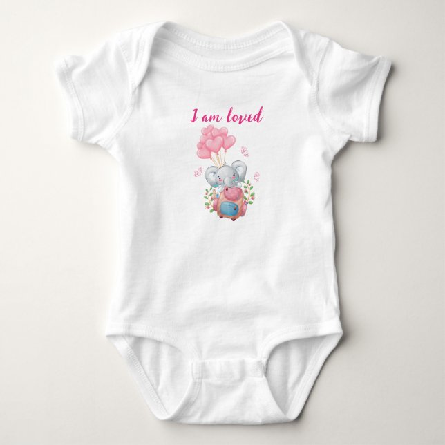 Body Bodysuit bébé Eléphant Rose Cute | Je suis aimé (Devant)