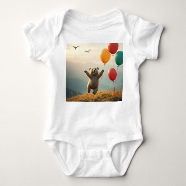 Body Bodysuit Joyeux bébé ours volant avec des ballons (Devant)