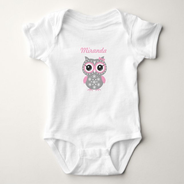 Body Bodysuit mignonne rose et gris hibou Baby Girl Jer (Devant)