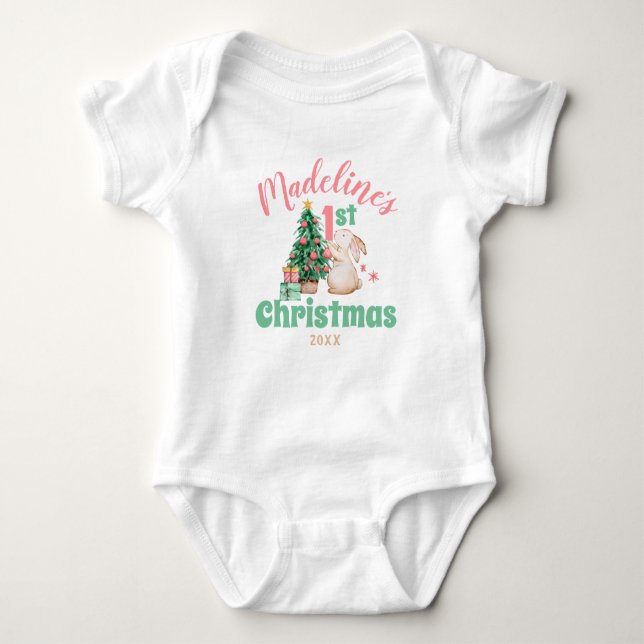 Body Boho Baby First Christmas avec nom arbre de lapin (Devant)