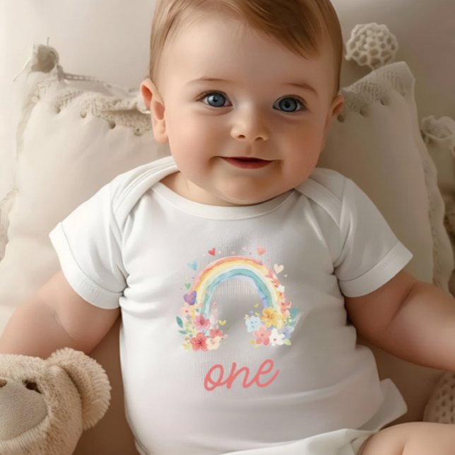 Body Boho Rainbow Floral Pastel "Un" Premier Anniversai (boho first birthday, "one" shirt, floral rainbow bodysuit, baby girl birthday, cake smash outfit)
