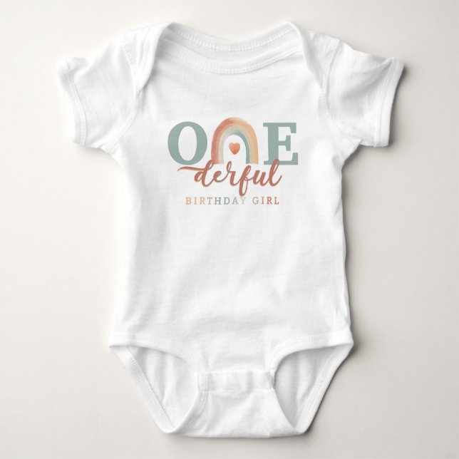 Body Boho Rainbow Onederful Birthday Girl Baby Bodysuit (Devant)
