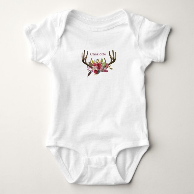 Body Boho rose Floral Aquarelle Antlers Monogramme (Devant)