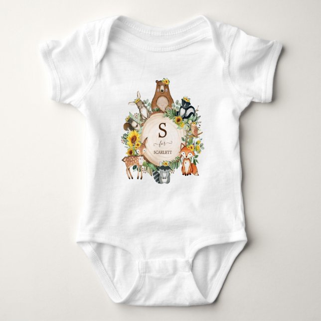 Body Boho Tournesol Bois Animaux Monogramme Personnalis (Devant)