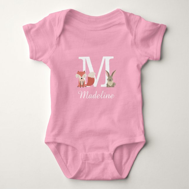 Body Bois Animaux Baby Girl Monogramme initial (Devant)