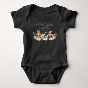 Body Bois Animaux Blush Floral 1er Anniversaire