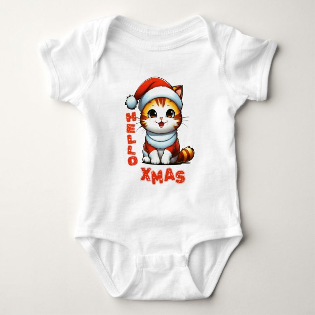 Body Bonjour Noël - Chat de Noël mignon en costume Père (Devant)
