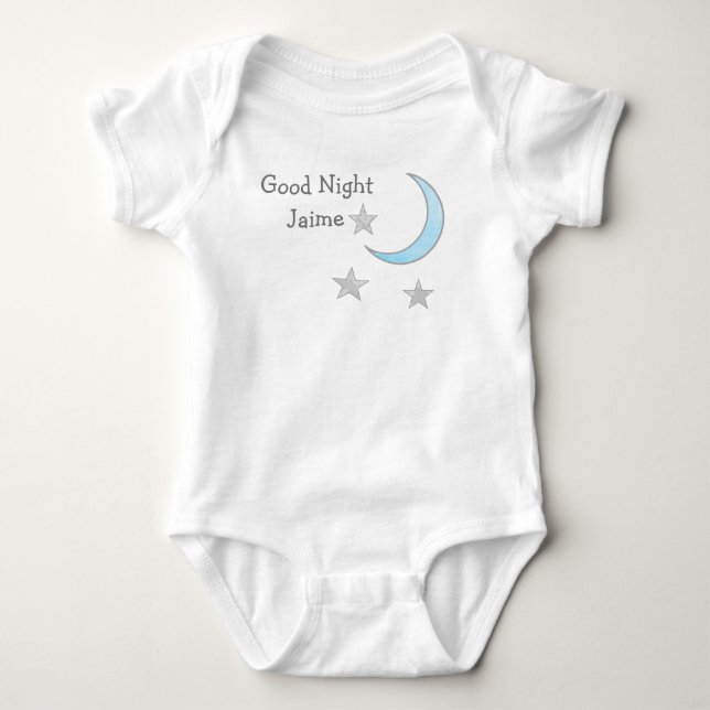 Body Bonne nuit (Nom du bébé) Lune bleue et étoiles rêv (Devant)