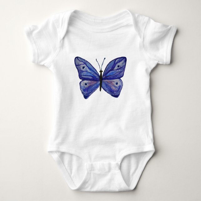 Body Bouteille Bleu Papillon Aquarelle Bébé Jersey (Devant)