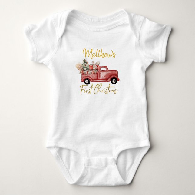 Body Boy First Christmas Red Truck Baby Bodysuit (Devant)