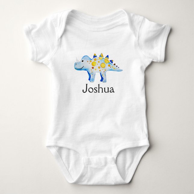 Body Boys Cute Blue Aquarelle Dinosaure et nom (Devant)