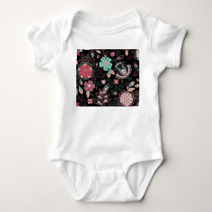 Body Broderie florale vintage Motif foncé