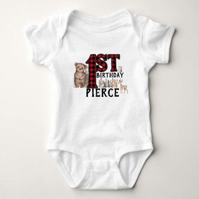 Body Buffalo Plaid Bois Animaux 1er anniversaire (Devant)