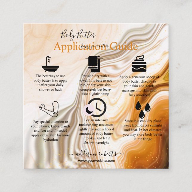 Body Butter Application Guide Modernes Liquid Gold Quadratische Visitenkarte (Vorderseite)