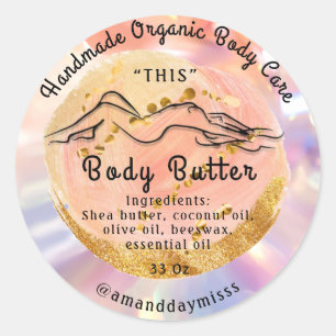 Body Butter Balm Care Packing Logo Gold Rose Runder Aufkleber