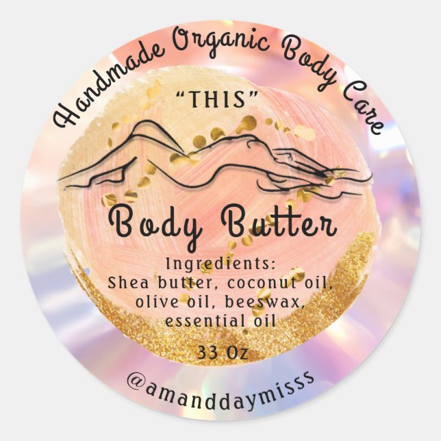 Body Butter Balm Care Packing Logo Gold Rose Runder Aufkleber (Vorderseite)