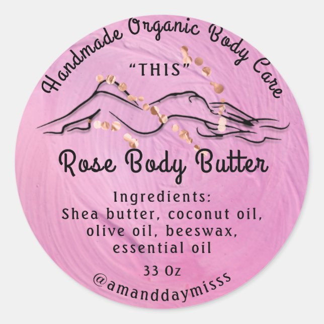 Body Butter Balm Care Packing Rose Peony Logo Runder Aufkleber (Vorderseite)