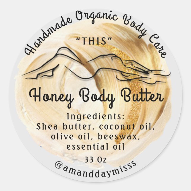 Body Butter Balm Care Packung Gold Gray Runder Aufkleber (Vorderseite)