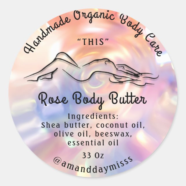 Body Butter Balm Care Packung Pink Holographic Runder Aufkleber (Vorderseite)