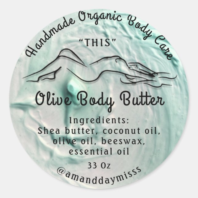 Body Butter Balm Care Verpackung Seidenaqua Runder Aufkleber (Vorderseite)