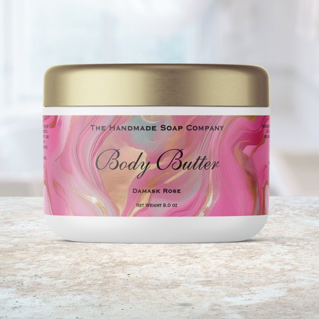Body Butter Cosmetics Jar Label Pink Marble & Gold (Von Creator hochgeladen)