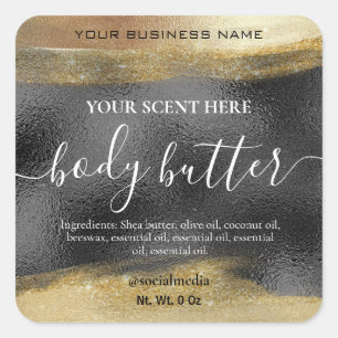 Body Butter Etiketten schwarz mit Gold Tinte Quadratischer Aufkleber