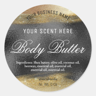 Body Butter Etiketten schwarz mit Gold Tinte Runder Aufkleber