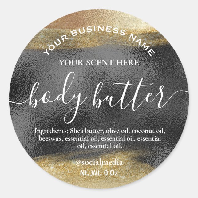 Body Butter Etiketten schwarz mit Gold Tinte Runder Aufkleber (Vorderseite)
