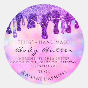 Body Butter Handmade Packing Glitzer Tropfen Pinky Runder Aufkleber