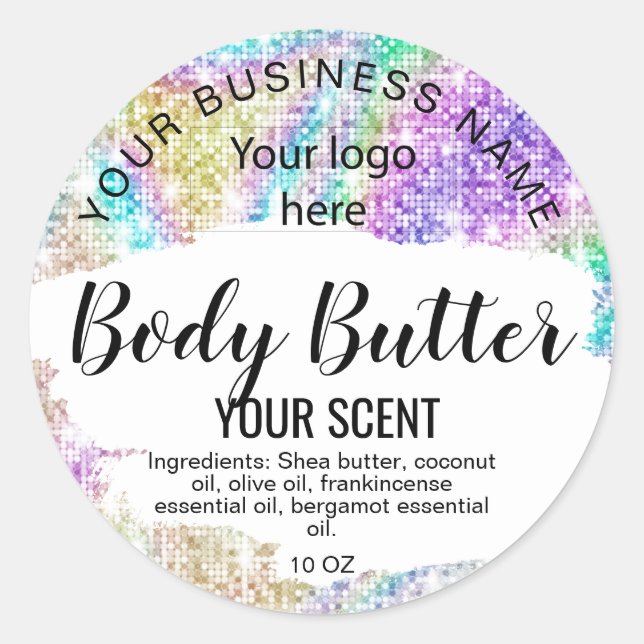 Body Butter HOLOGRAPHIC Fügen Sie Ihr Logo Classic Runder Aufkleber (Vorderseite)
