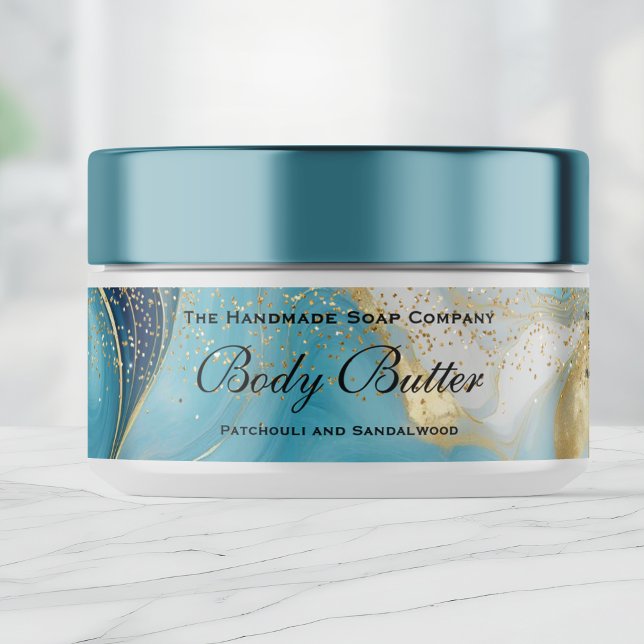 Body Butter Jar Label Blue Marble Gold Glitter (Von Creator hochgeladen)