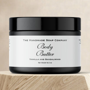 Body Butter Jar Label - Weiß mit schwarzem Text